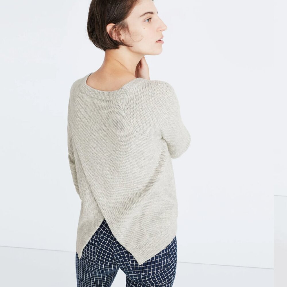 Madewell Cream Province Cross-Back Split Round Neck Knit Sweater